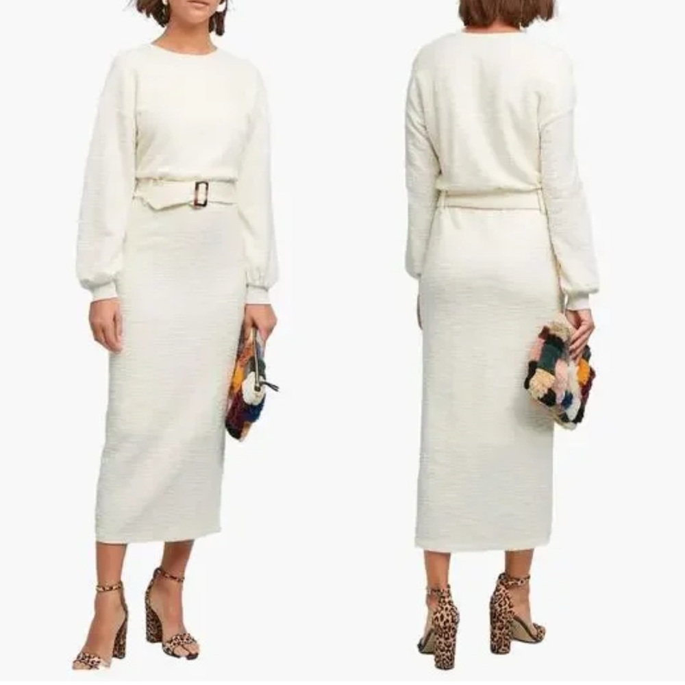 DOLAN Balloon Long-Sleeve Jacqueline Belted Midaxi Pencil Dress Ivory Size M